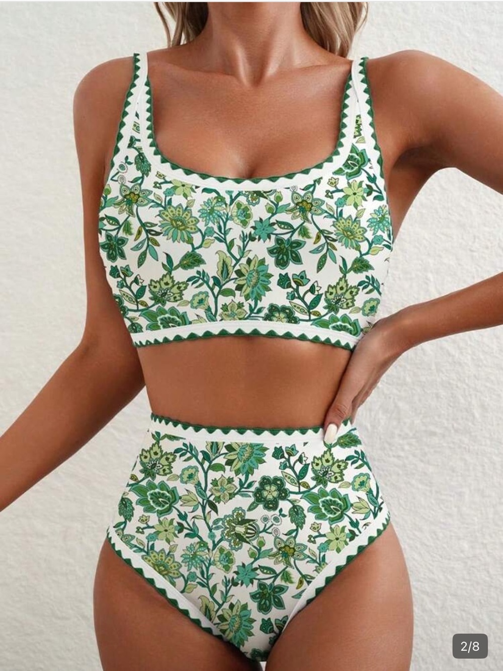 Green Floral High-Waist Bikini Set - Women's Swim